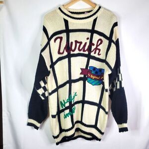 "Zurich" Preppy Korean Graphic Patches Cream and Black Heavy Sweater